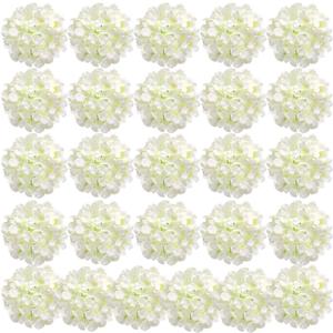 Auihiay 26 Pieces Hydrangea Artificial Flowers Silk Hydrangea Flowers Artificial Flowers Heads with Stems for Home Wedding Party Decorations (Ivory)