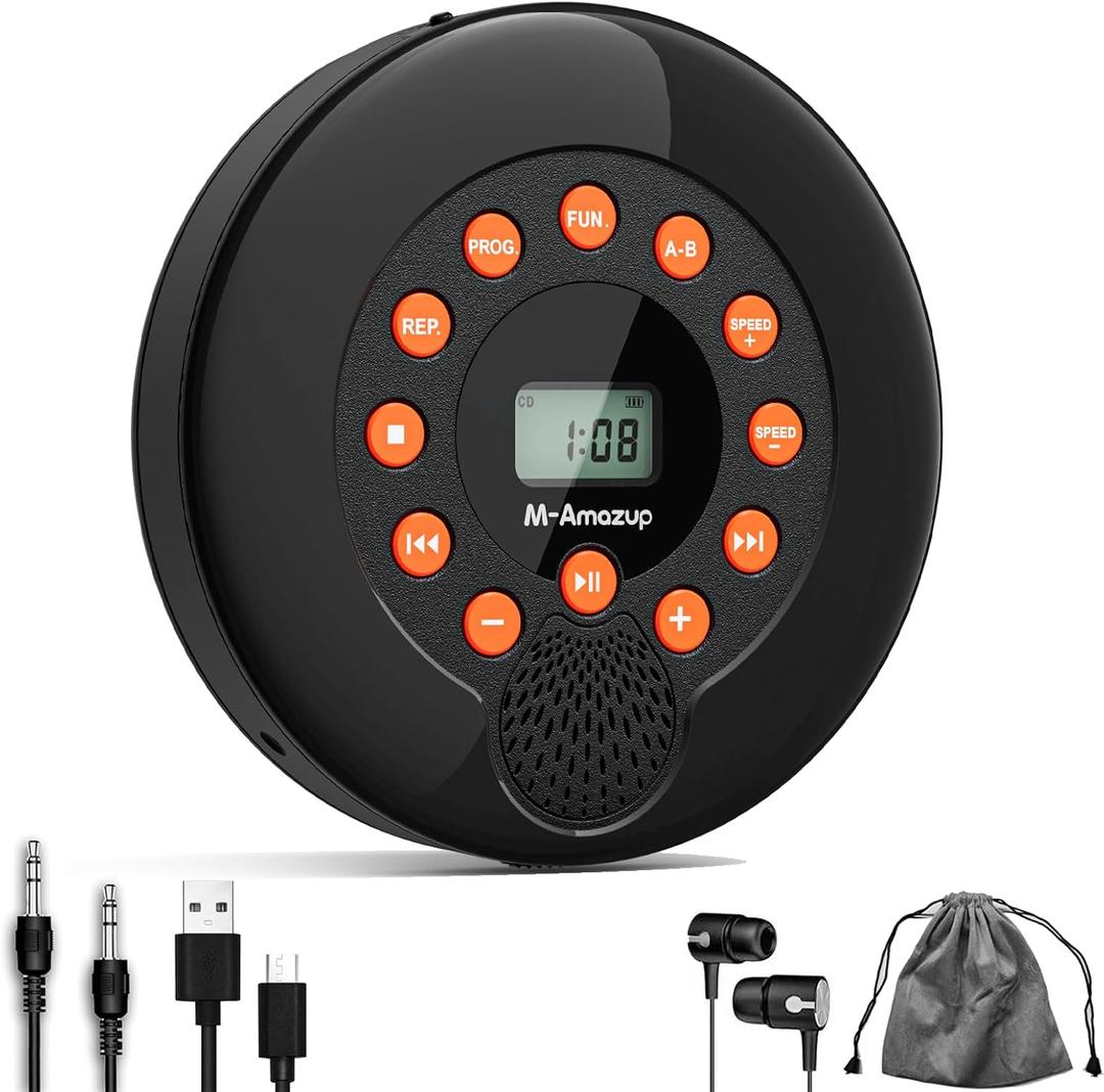 CD Player Portable, Rechargeable Portable CD Players for Home, Built-in Speakers and Headphones Supports CD/U Disk/AUX/A-B Repeat/LCD Display/10 Speeds/Anti Skip, for Home/Car CDP-3030