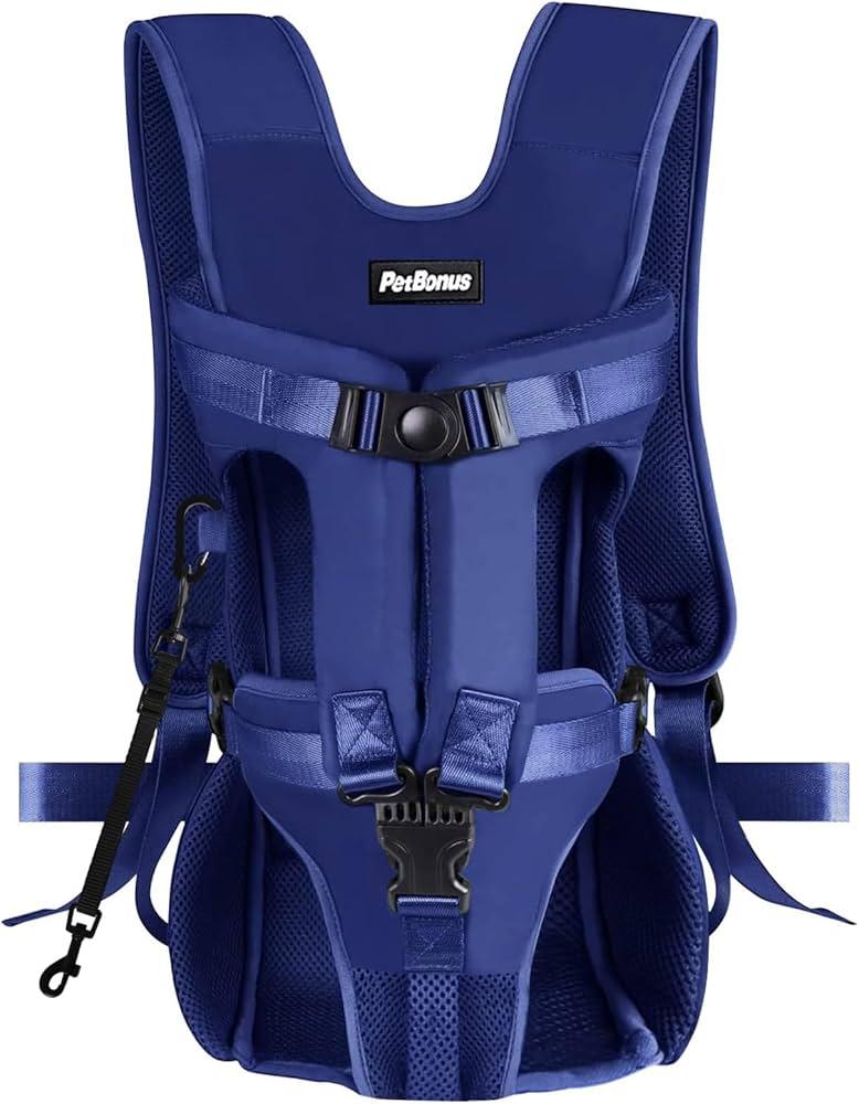 PetBonus Pet Front Dog Carrier Backpacks, Adjustable Pet Backpack, Legs Out Easy-fit Puppy Chest Carrier for Medium Small Dogs, Hands Free for Hiking, Cycling (Navy, S)