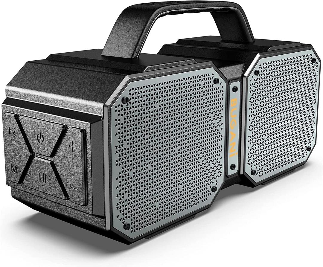 BUGANI Bluetooth Speaker, Shock Portable Bluetooth Speaker, Bluetooth 5.3, Waterproof, Wireless Speakers, 60W Super Power, Outdoor Speaker, Black (New Model)