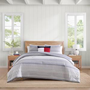 Tommy Hilfiger - Twin/Twin XL Comforter Set, Cotton Textured Bedding with Matching Sham, Medium Weight Bed Set, Oeko-TEX Certified (Danbury Stripe Blue)