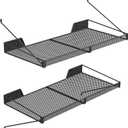Garage Wall Shelf (2PCS-23.6"x12"x2.2") Steel Wall Shelf Storage Rack-design of TRIANGULAR BRACKET, Wall Mount Heavy Duty Metal Shelves Mesh Storage Rack for Garage, Office, Basement Kitchen, Closet (Black)