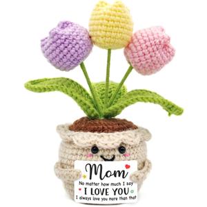 Tiny Detalles Mini Crochet Tulip Flower, Birthday Gifts for Mom from Daughter Son, Valentine Mothers Day for Bonus Mom Step Mama, Cute Flower Crochet for Desk Decor