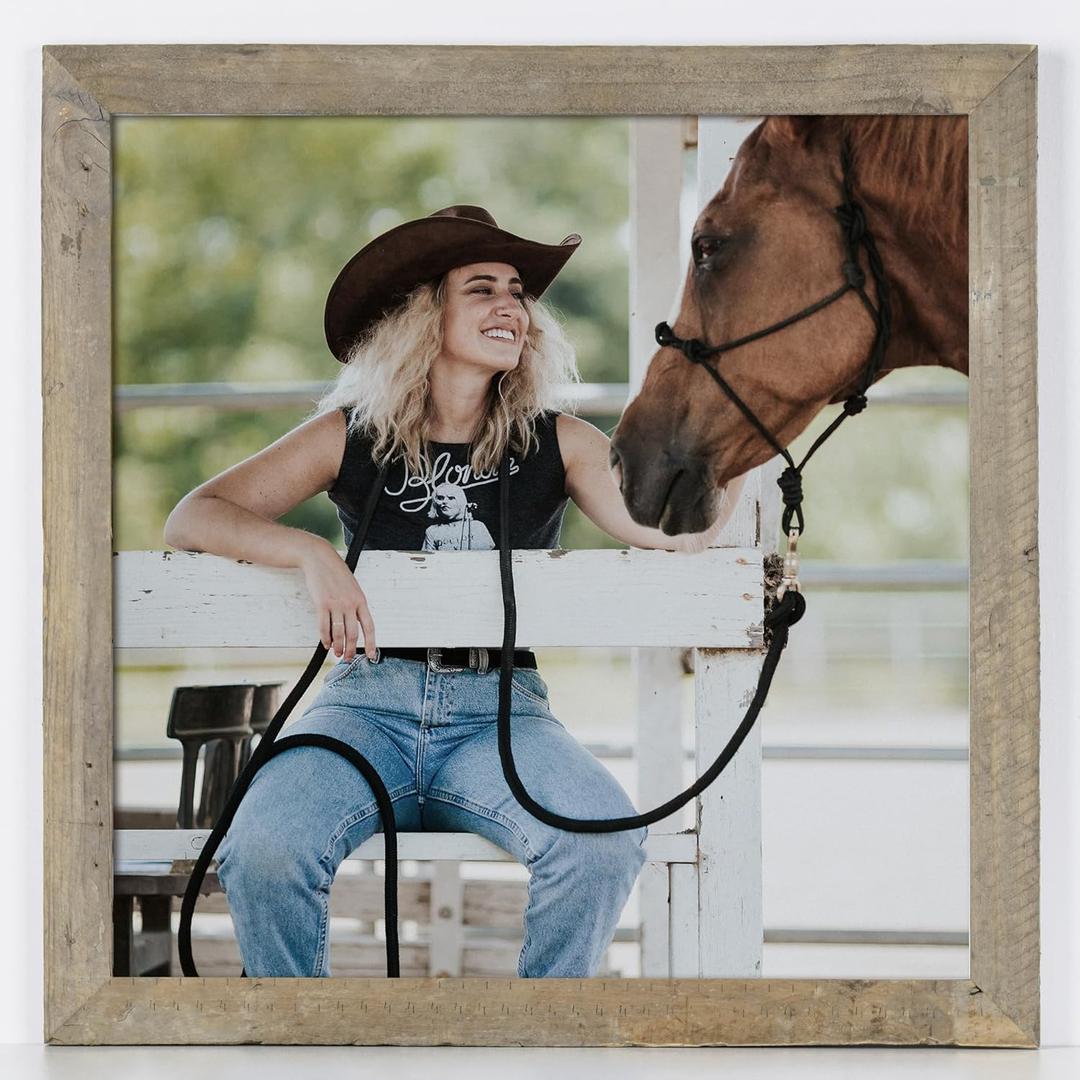 Fun Memories 20x20 Picture Frame, 100% Reclaimed Barnwood Frame 20 x 20, Rustic Farmhouse Poster Frame 20x20 with Tempered Glass, Distressed Square Wood Frame 20"x20" Wall Decor Gallery Frames (Natural)