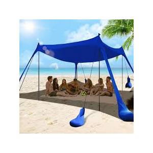 Beach Tent Sun Shelter 10x10FT Beach Shade Canopy with 8 Sandbags, UPF 50+ Protection Beach Shade Canopy, Outdoor Tent for Beach