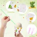 Willinglong 50 Set Mexican Snow Cone Cup and Straw 6oz Fiesta Ice Cream Cup Cinco De Mayo Party Decor Mexico Taco Birthday Party Supplies for Slush Shaved IceCream Water Cooler Disposable Paper Funnel