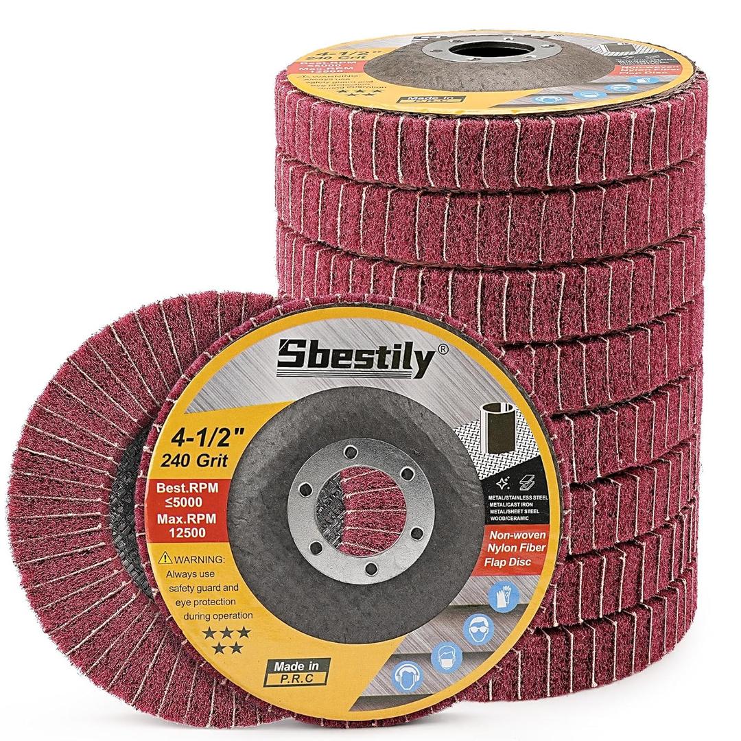 Sbestily 10Pcs 240 Grit Scour Flap Disc 4 1/2 Inch Coarse Polishing Grinding Wheel for Metal Stainless Steel Angle Grinder Scouring Pads Scuff Sanding Discs Paint Rust Remover