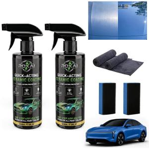 ROXAI 2PCS Car Coating Spray,Hydrophobic Ceramic Spray Wax for Paint Protection, Quick Detailer Waterless Wash & Sealant, Adds Gloss & Smoothness, Long-Lasting Shine for Cars, Trucks, SUVs (EXP 03/29/29)