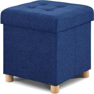 BRIAN & DANY Ottoman with Storage, Square Small Storage Ottoman Foot Rest with Legs, Ottomans Foot Stool for Dorm, Living Room, Entryway 14.8"x14.8"x17.8" (Blue), 15"D x 15"W x 15"H