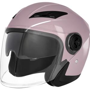 Open Face Motorcycle Helmet, 3/4 Helmet with Dual Sun Visor, Men Women Adult Motorbike Helmet for Scotter Chopper Moped Cruiser Casco, DOT Approved (Medium, PinkPurple)