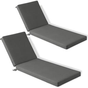 Codi Chaise Lounge Cushions Outdoor, Pool Lounges Chair Cushion Set, Waterproof for Patio Furniture, 72 x 22.5 x 3.5 Inch 2PK Grey