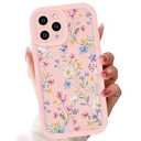 Aesthetic Flower Case for iPhone 16 Pro Max Case 6.9’’, Spring Cute Floral Pattern Case for Women Girls, Soft Bumper Slim Fit TPU Full Lens Protective Silicone Shockproof Phone Cover, Pink Blue Flower