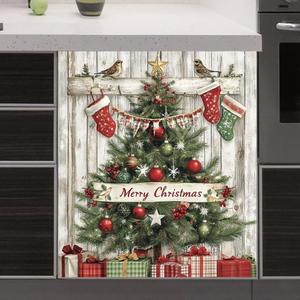 Christmas Tree Magnet Dishwasher Cover Merry Christmas Vinyl Decal for Dishwasher, Xmax Tree Fridge Magnetic Skins Cover, Magnetic Dishwasher Sticker - Magnetic 23" x 26"