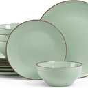 Famiware Venus Plates and Bowls Sets, 12 Pieces Stoneware Speckled Dishes Dinnerware Set for 4, Light Green - Microwave & Dishwasher Safe, Modern Minimalist, for Everyday Meals & Formal Dining