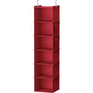 YOUDENOVA Hanging Closet Organizer and Storage, 6-Shelf Closet Hanging Storage Shelves, Dark Red