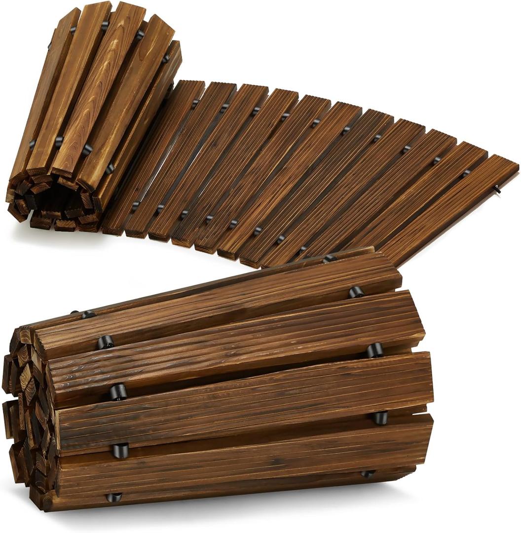 Coperat 6FT Wooden Garden Pathway,Outdoor Roll Out Decorative Curved Walkway,Weather-Resistant Patio Path,Non-Slip Pavers Boardwalk for Garden, Backyard, Beach, Wedding Party Pathways (Brown)