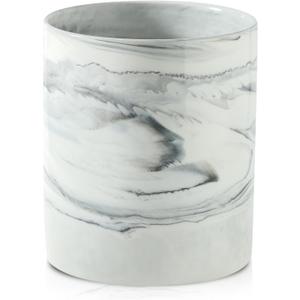 7.2 inch Large Utensil Holder for Kitchen Counter, Golden Marble Utensil Crock Spatula Holder for Countertop Cooking Tools Storage Caddy Farmhouse Kitchen Decor (Marble-Grey)