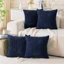 Set of 4 Navy Blue Decorative Throw Pillow Covers 22x22 Inch Corduroy Pillow Covers for Bed Couch Sofa Living Room Soft Square Cushion Cases
