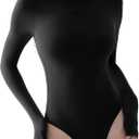 PUMIEY Women's Crew Neck Long Sleeve Bodysuit Sexy Tops Sharp Collection (01 Jet Black)