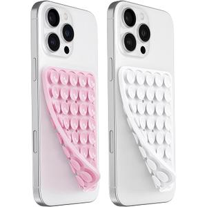 6 x JingJinYY 2 Pack Double Sided Silicone Suction Cup Phone Case Mount, Hands-Free Strong Grip Silicon Phone Holder for Selfies and Videos, Non Slip Phone Accessories (LightPink&White)