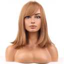 BERON Strawberry Blonde Wigs for Women Short Straight Bob Wig with Side Bangs Girls Middle-Length 14 Inch Body Halloween Costume Synthetic Hair Wig for Cosplay Party or Daily Use
