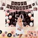 50th Birthday Party Decorations Kit, Happy 50th and Fabulous Birthday Decorations Set Crown and Sash,53Pcs Rose Gold and Black Gifts for Women 