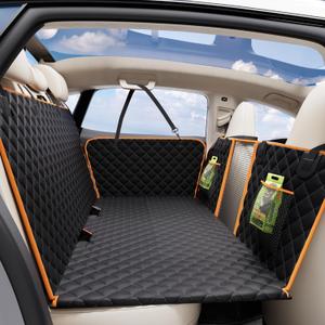 Back Seat Extender for Dogs,Holds 420lbs,Waterproof Dog Car Seat Cover for Back Seat with Hard Bottom,2025 Upgraded Material Dog Hammock for Car,Easy to Use and Clean (Black Orange)