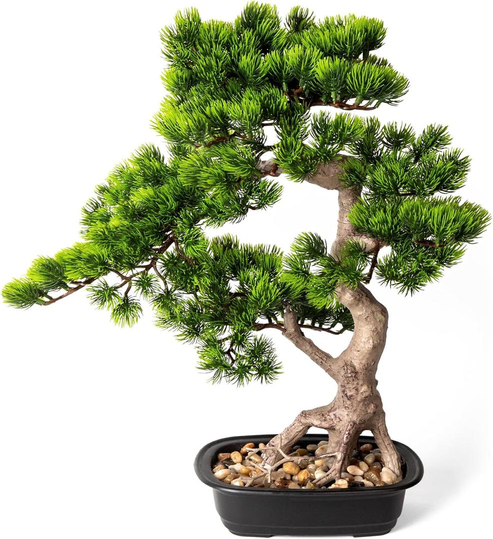 Artificial Bonsai Tree 20 Inch Tall - Realistic Faux Juniper and Pine Potted Plant, Indoor Greenery Decor for Home, Office Desk, Tabletop, and Room Decoration