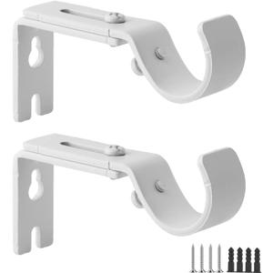 AddGrace Adjustable Curtain Rod Bracket Fits up to 1 inch Curtain Rod Sturdy Premium Brackets for Wall Set of 2 White