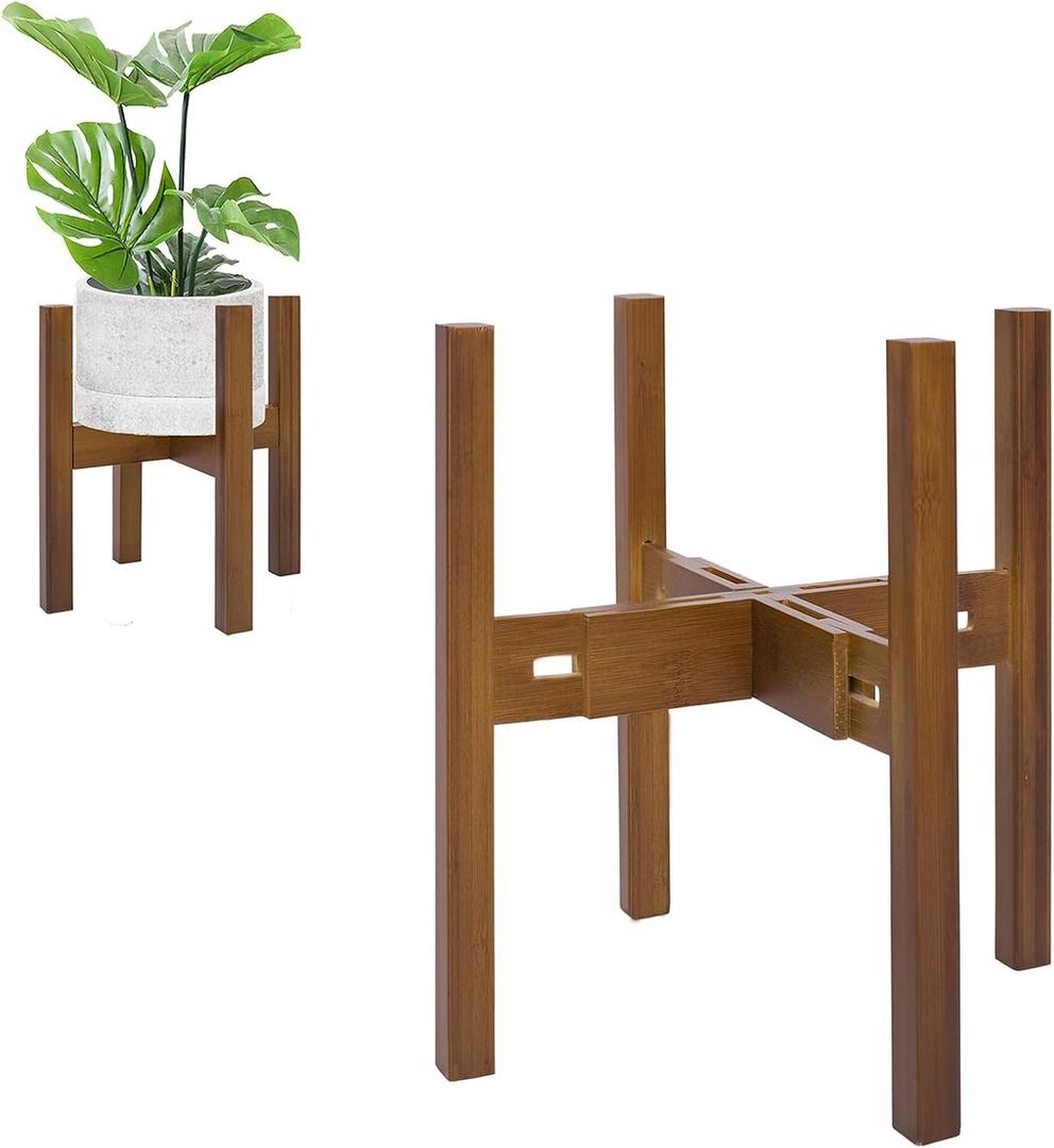 Adjustable Plant Stand Indoor, Bamboo Mid Century Modern Plants Stands, Stable Plant Holder, Fit 8 9 10 11 12 inch Pots (Pot & Plant Not Included) (Walnut)