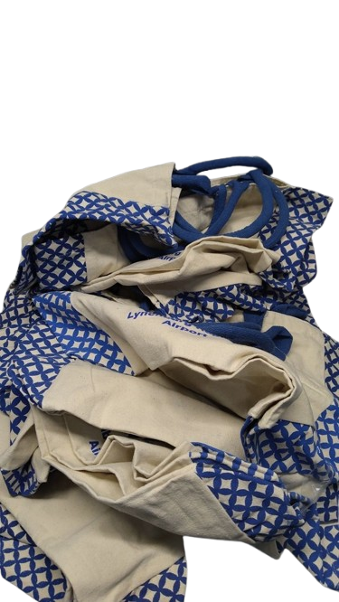Large beige / blue pattern tote bag, beach bag, 20 pack