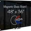 maxtek Black Dry Erase Board 48" x 36", Black Whiteboard Glass Frameless, Large Magnetic Glass White Board for Office School