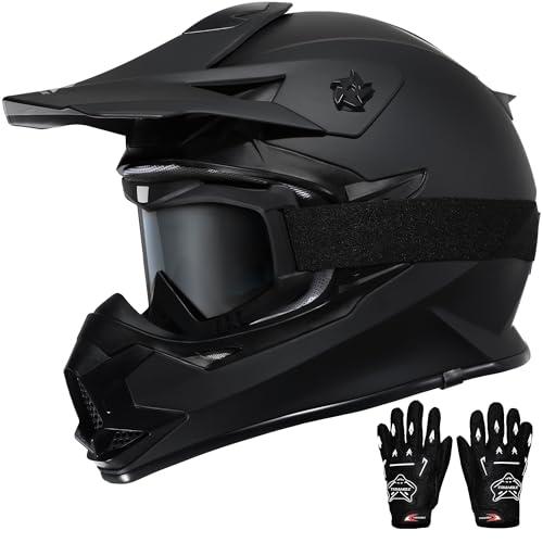 TRIANGLE Adult Dirt Bike Helmet Full Face Motorcycle Helmets with Adjustable Goggles & Gloves - DOT/FMVSS-218 Certified Motocross Helmet for Off-Road ATV BMX UTV Large