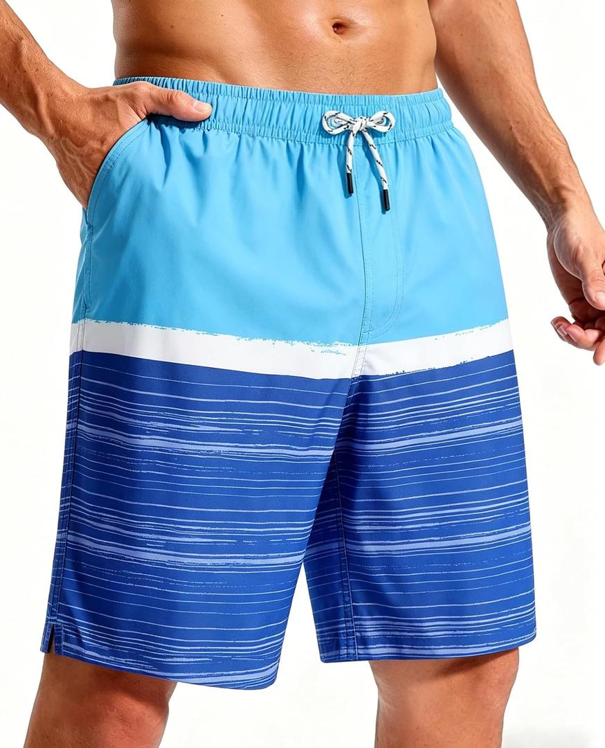 Mens Swim Trunks with Mesh Lining Quick Dry Bathing Suits Swimming Board Shorts 7"/9" with Pockets (Blue, L)