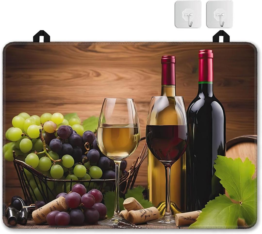 Wine Glasses Glass Top Stove Cover Protector, Farmhouse Grape Wine Bottle Stove Top Covers for Electric Stove, Washable Heat Resistant Cooktop Mat Anti-Slip Range Covers, 28 x 20 Inch