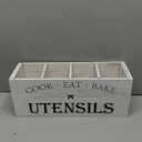 Suli Extra Large Kitchen Utensils Holder with 4 Compartments, Wooden Utensil Organizer for Kitchen Countertop, Farmhouse Decor, Rustic Cooking Utensil - White grain