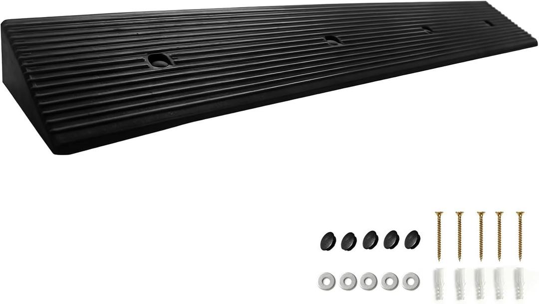 2.4" Rise Threshold Ramp, Longer Ramp with Pre-Set Holes& Plugs, Solid Rubber 12,000lbs Capacity, Non-Slip& Cuttable Ramp for Doorways, Driveways, Warehouse, Patio, Shed- 2.4"Rise(39.3"×5.9")