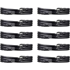 Amazon Basics PC Power Cord for Monitor, Computer, TV, 3 Prong, 18 AWG, 125 Volts, 6 feet, Black, 10-Pack, UL Listed