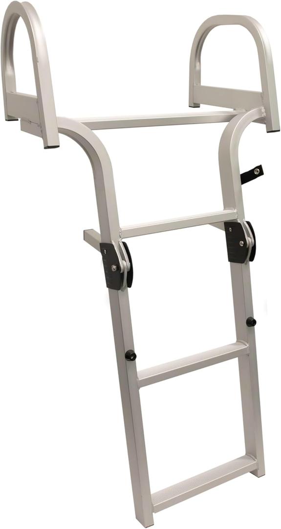 Extreme Max 3006.8884 Wide Entry Deluxe Aluminum Folding Dock & Pontoon Ladder - 3-Step