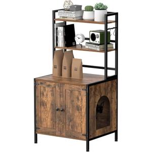 Tohomeor Litter Box Enclosure with Shelves and Doors Vintage Wooden Hidden Cat Litter Box Furniture Industrial Indoor Cat House Washroom Pet Crate Storage Cabinet (Rustic Brown)