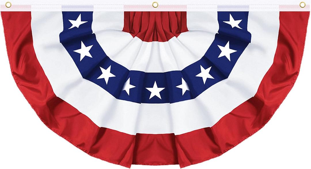 1 Pack 3x6 FT USA Pleated Fan Flag, American Bunting Flag Patriotic Half Fan Banner 4th of July Decorations Outdoor Memorial Day Decor Fourth July Independence Day Outside Red White and Blue Decor