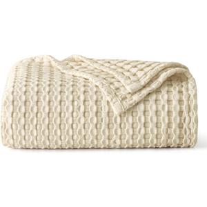 Bedsure Cooling Cotton Waffle Twin XL Blanket - Lightweight Breathable Blanket of Rayon Derived from Bamboo for Hot Sleepers, Natural, 66x90 Inches