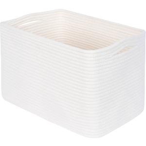 MINTWOOD Design Storage Basket for Shelves, Decorative Baskets for Organizing, Book Basket, Storage Cube Bin Box, Woven Closet Organizer, Pantry Closet and Shoe Basket, Creamy White