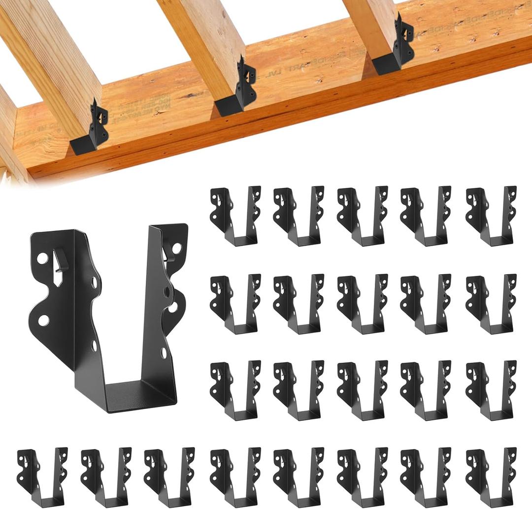 24 Pcs 2"x 4" Joist Hanger,Q235B Steel Face Mount Joist Hangers,Black Powder Coated Hurricane Ties for Rafter, Rafter Brackets for Floor, Deck and Ceiling Joists