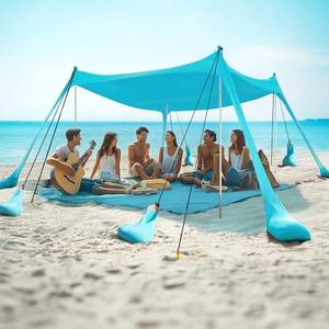 WILDPATH Beach Tent Sun Shelter 10 x 10FT with 8 Sandbags, UPF 50+ Protection Beach Shade Canopy, Eazy Up Portable Canopy Tent for Sun, Camping, Fishing, Backyard, Sky Blue