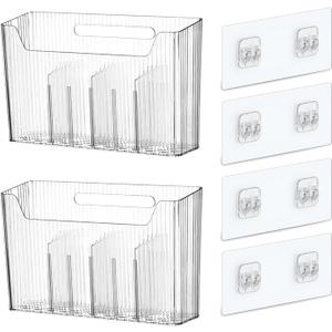 Lae Nuvole 2 Pack Adhesive Mount Cabinet Door Organizer, Wall Mounted Bathroom Organizers and Storage Bins Plastic Stackable Shower Caddy Hanging Floating Shelves for Narrow Space, BPA Free (Clear)