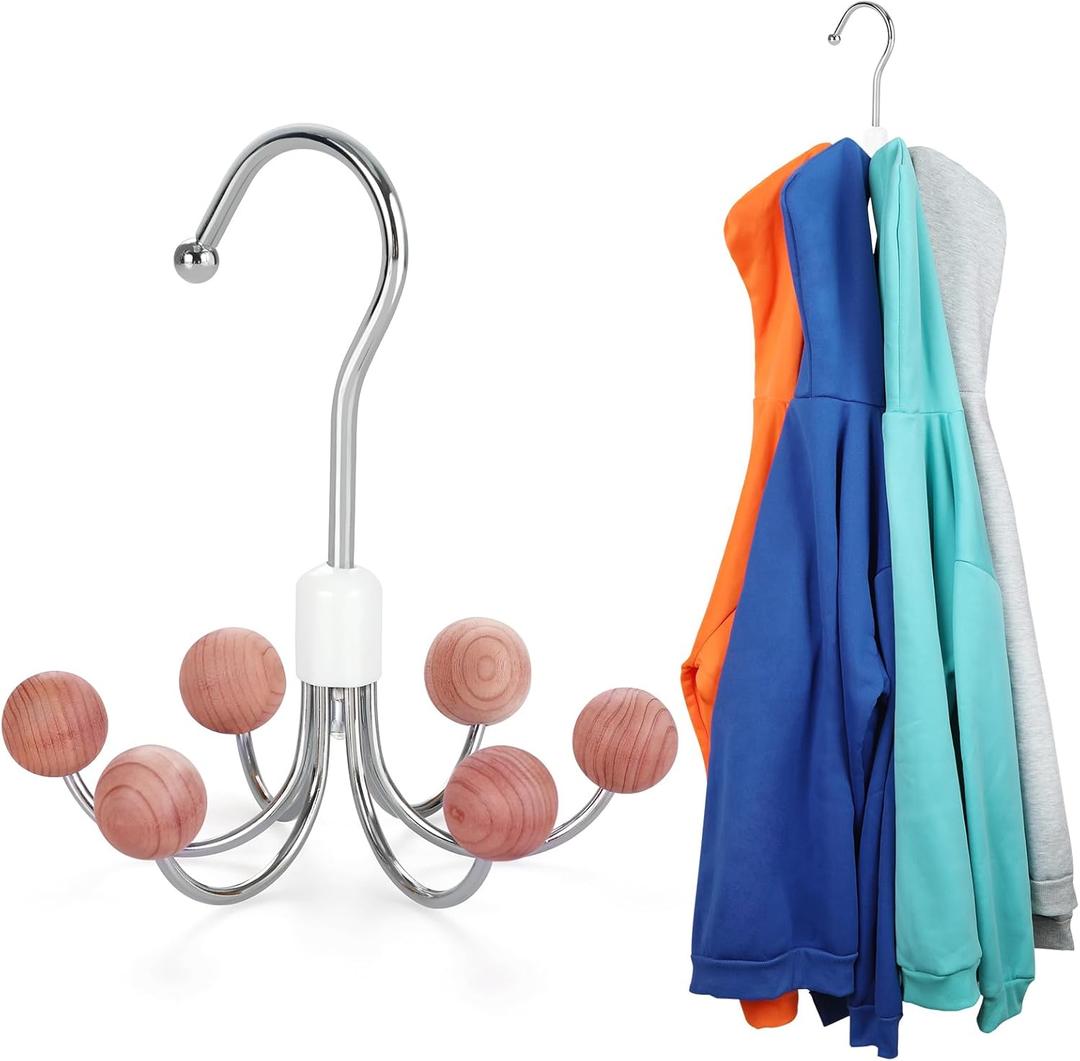 TOPIA HANGER Hoodie Hanger with 6 Cedar Balls, 360Swivel Purse Hanger, Scarf Hanger, Closet Hooks, Handbag Organizer, Bra Hanger, Accessory Organizers for Scarf, Tanktop, Hat, Hoodie CT56C (1-Pack)