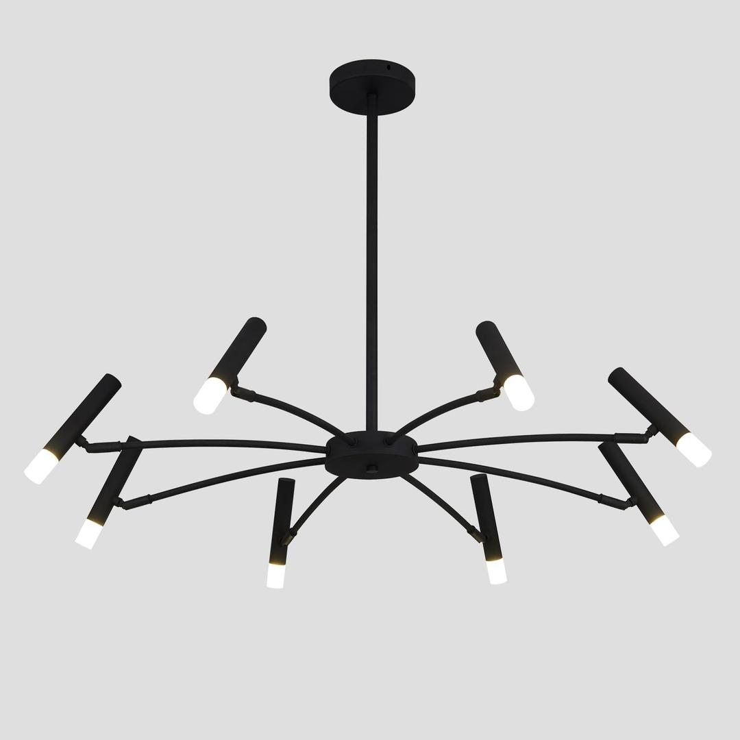 Flyrose 8-Light Modern LED Sputnik Chandelier Matte Black Chandelier Light Fixture Farmhouse Kitchen Light Fixture Ceiling Hanging Over Table Industrial Adjustable Height Pendant Light for Bedroom