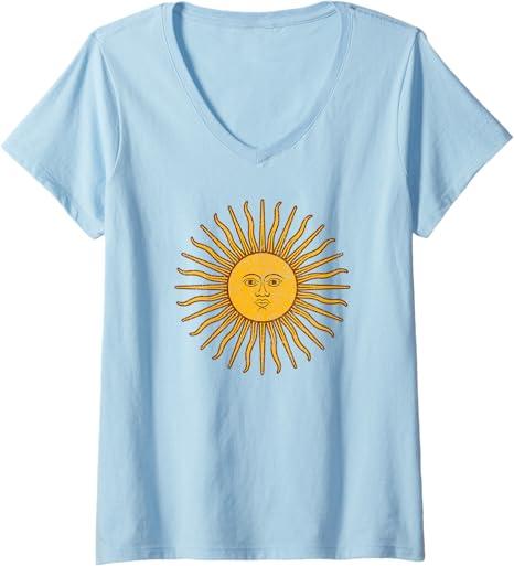 Womens ARGENTINA FLAG ARGENTINE SUN SOL DE MAYO V-Neck T-Shirt Small