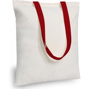 TOPDesign 24-Pack Economical 16"x15" Cotton Tote Bag, Lightweight Medium Reusable Grocery Shopping Cloth Bags, Suitable for DIY, Advertising, Promotion, Gift, Activity (Red/Natural)